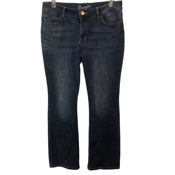 Wrangler Womens Size 15 x 34 Dark Wash Blue Essential Mid Rise Boot Cut Jeans - Picture 1 of 9